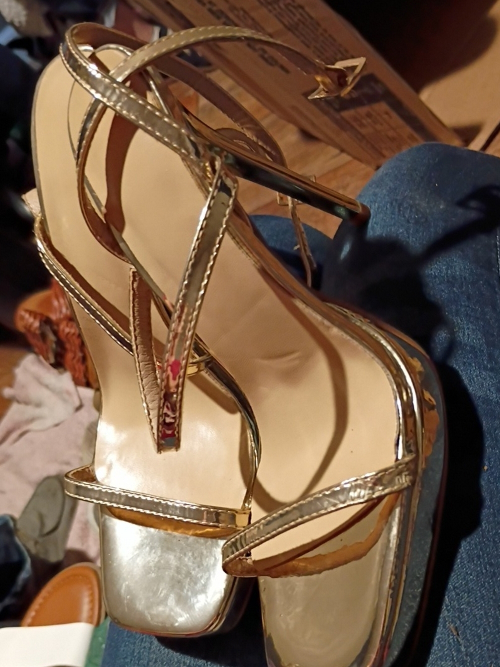 Metallic Strappy Heels in Gold